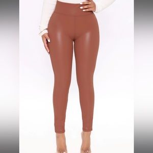 BNWT Fashionnova Faux Leather Leggings Tan Cognac Brown